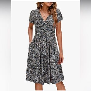 Ouges Floral V-Neck Midi Maternity Dress